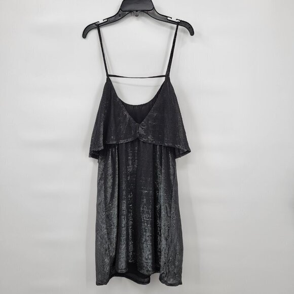 H&M Women Black Metallic Stripe Scoopneck Sleeveless Cocktail Mini Dress Small - Picture 5 of 12